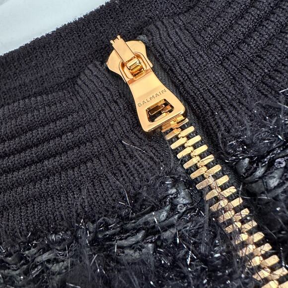 $1795 Balmain Metallic Tweed Mini Skirt Size 14 Black NWT - Picture 11 of 14